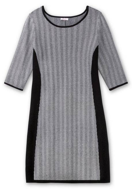 sheego Strickkleid im Fischgrätmuster, mit Kontrastdetails - schwarz-weiß sheego Preisnachlass