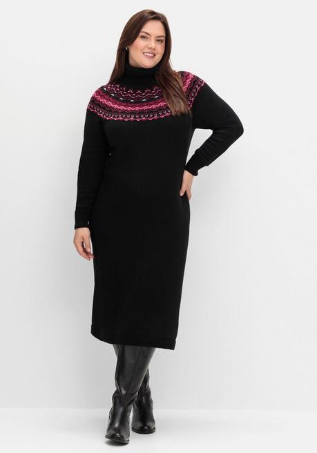 sheego Strickkleid mit Rollkragen und Norwegermuster - schwarz sheego Black Friday