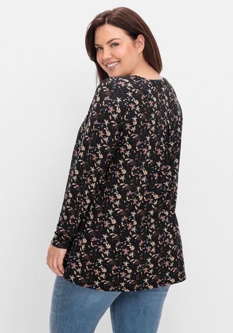 sheego Langarmshirt mit Alloverdruck, in A-Linie - schwarz gemustert sheego Weihnachtsangebot