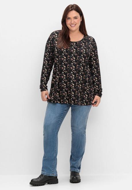 sheego Langarmshirt mit Alloverdruck, in A-Linie - schwarz gemustert sheego Weihnachtsangebot