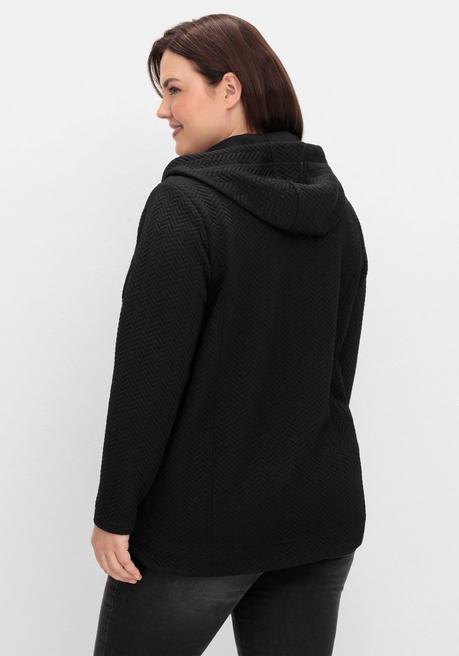 sheego Kapuzen-Sweatjacke in Fischgrät-Struktur - schwarz sheego Vatertagsangebot