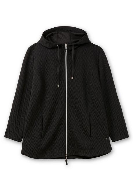 sheego Kapuzen-Sweatjacke in Fischgrät-Struktur - schwarz sheego Vatertagsangebot