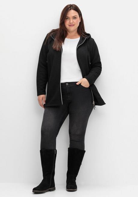sheego Kapuzen-Sweatjacke in Fischgrät-Struktur - schwarz sheego Vatertagsangebot