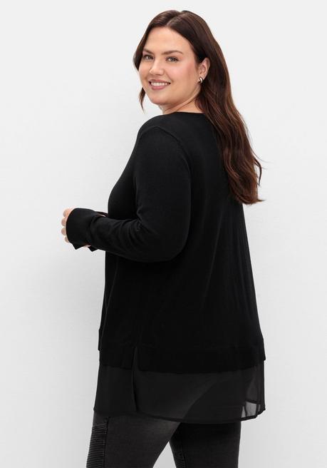 sheego Pullover in A-Linie, mit Chiffonbesatz am Saum - schwarz sheego Heißer Verkauf