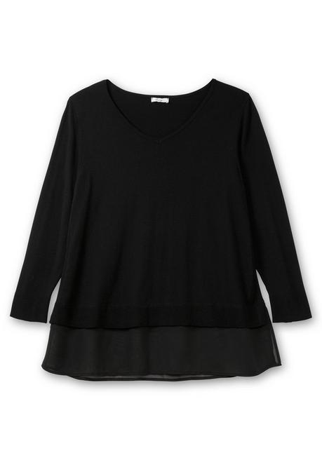 sheego Pullover in A-Linie, mit Chiffonbesatz am Saum - schwarz sheego Heißer Verkauf
