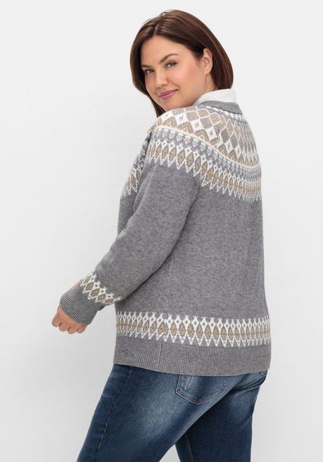 sheego by Joe Browns Jacquardpullover mit Norwegermuster - grau meliert sheego Online Outlet