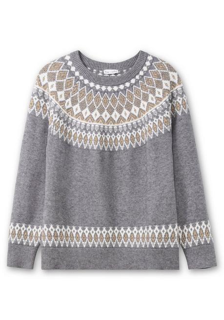 sheego by Joe Browns Jacquardpullover mit Norwegermuster - grau meliert sheego Online Outlet