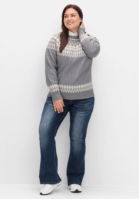 sheego by Joe Browns Jacquardpullover mit Norwegermuster - grau meliert sheego Online Outlet