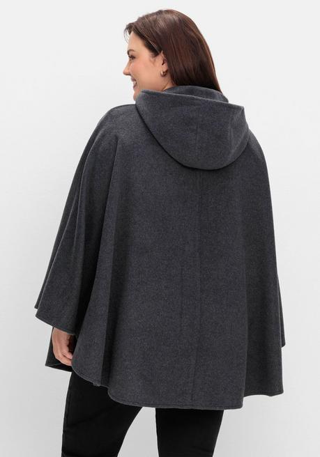 sheego Cape mit Kapuze und 1-Knopf-Verschluss - anthrazit meliert sheego Exklusive Angebote