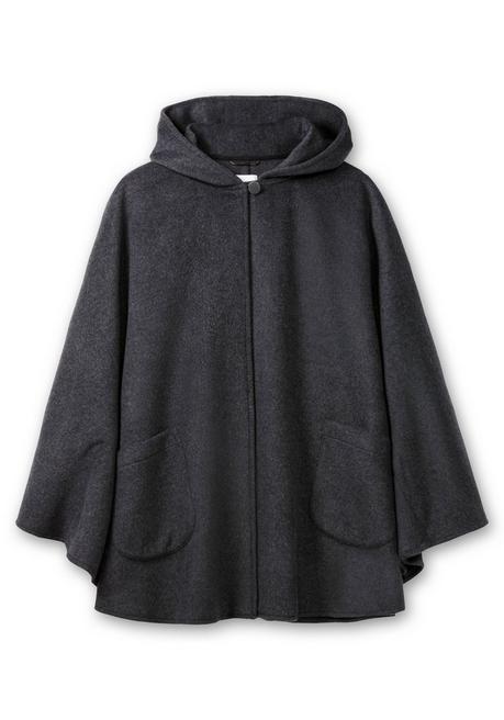 sheego Cape mit Kapuze und 1-Knopf-Verschluss - anthrazit meliert sheego Exklusive Angebote