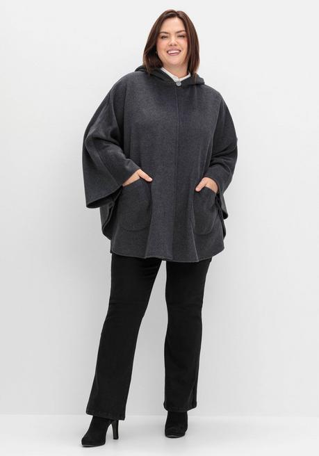 sheego Cape mit Kapuze und 1-Knopf-Verschluss - anthrazit meliert sheego Exklusive Angebote