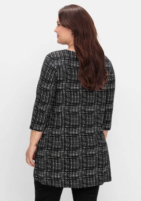 sheego Longshirt mit Print und Wasserfall-Ausschnitt - schwarz-weiß sheego Große Rabatte