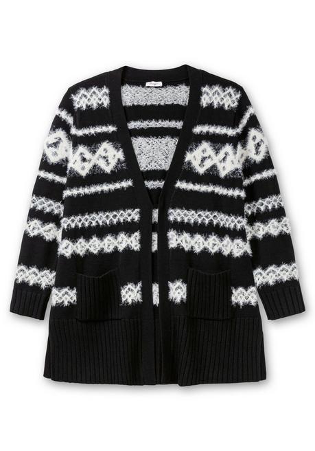sheego Strickjacke mit Intarsienmuster aus Flauschgarn - schwarz gemustert sheego Neuheiten