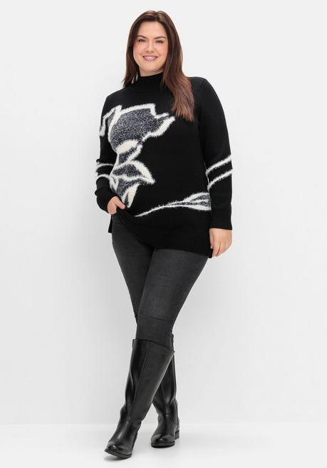 sheego Pullover mit Intarsienmuster aus Flauschgarn - schwarz gemustert sheego Bestseller