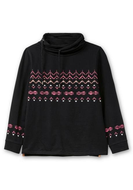 sheego Sweatshirt mit Norwegerprint und weitem Stehkragen - schwarz bedruckt sheego Saisonale Angebote