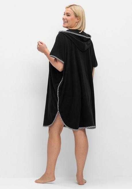sheego Bade-Poncho mit Kapuze, aus Frottee - schwarz sheego Im Verkauf