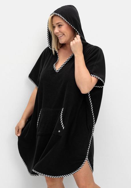 sheego Bade-Poncho mit Kapuze, aus Frottee - schwarz sheego Im Verkauf