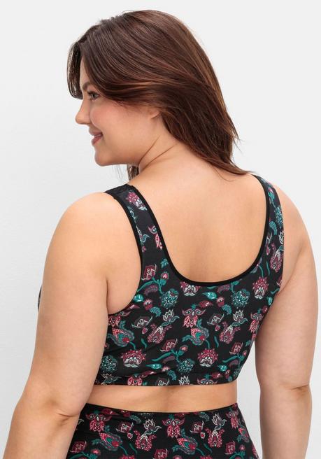 sheego BH ohne Bügel in Bustier-Form, mit Spitzenborte - tiefgrün bedruckt sheego 50% Rabatt für begrenzte Zeit