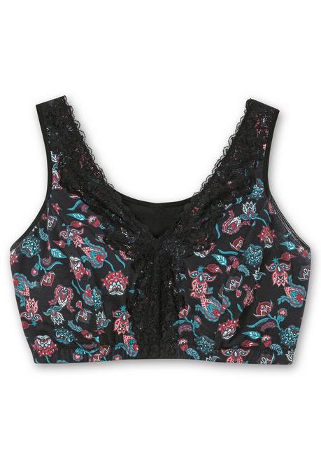 sheego BH ohne Bügel in Bustier-Form, mit Spitzenborte - tiefgrün bedruckt sheego 50% Rabatt für begrenzte Zeit