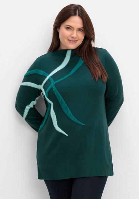 sheego Pullover mit Flauschgarn-Intarsien - tiefgrün gemustert sheego Top Angebot