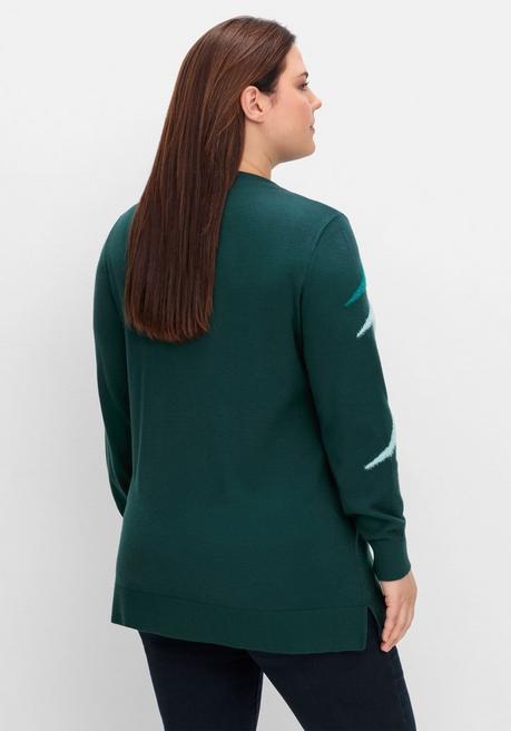 sheego Pullover mit Flauschgarn-Intarsien - tiefgrün gemustert sheego Top Angebot