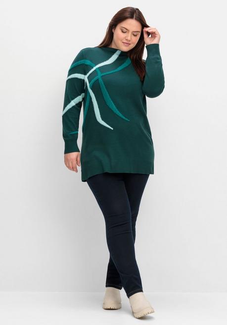 sheego Pullover mit Flauschgarn-Intarsien - tiefgrün gemustert sheego Top Angebot
