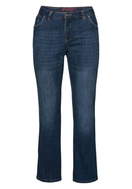 sheego Bootcut-Jeans in 5-Pocket-Form, mit Used-Effekten - dark blue Denim sheego Blitzangebot