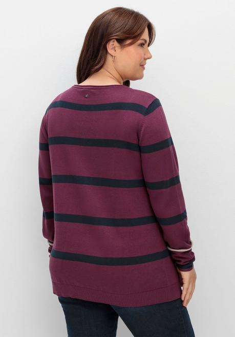 sheego Gestreifter Pullover mit Stern-Stickerei, aus Baumwolle - brombeer gestreift sheego Saisonale Angebote