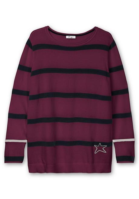 sheego Gestreifter Pullover mit Stern-Stickerei, aus Baumwolle - brombeer gestreift sheego Saisonale Angebote