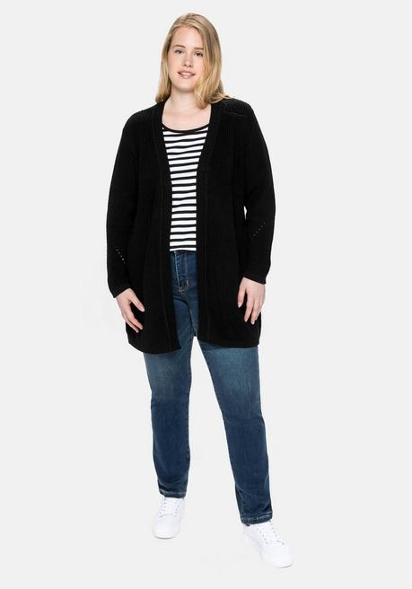 sheego Cardigan aus Grobstrick, in offener Form - schwarz sheego Räumungsverkauf