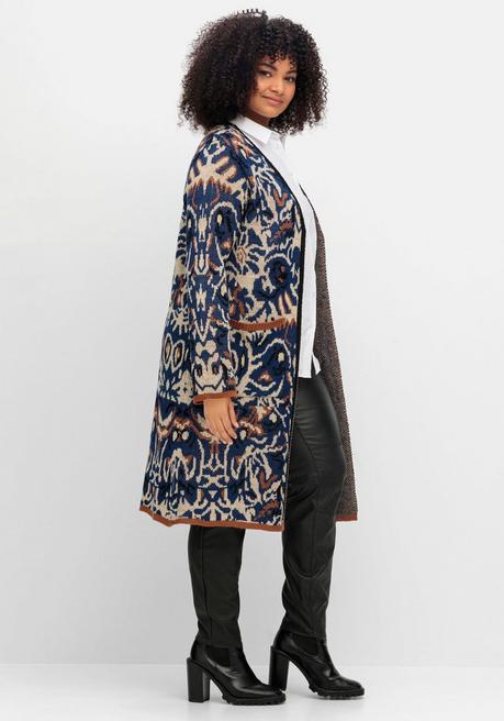sheego by Joe Browns Langer, offener Strickmantel mit Jacquardmuster - nachtblau gemustert sheego Sonderangebote