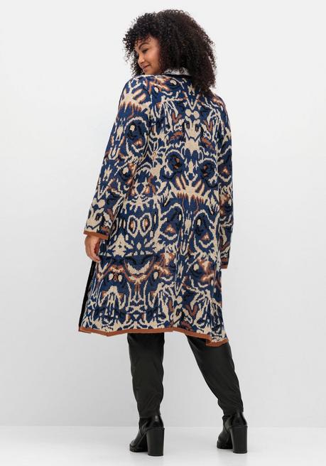 sheego by Joe Browns Langer, offener Strickmantel mit Jacquardmuster - nachtblau gemustert sheego Sonderangebote