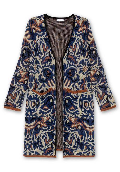sheego by Joe Browns Langer, offener Strickmantel mit Jacquardmuster - nachtblau gemustert sheego Sonderangebote