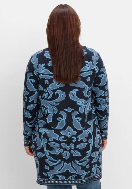 sheego Strickjacke mit Jacquardmuster und Schalkragen - tiefblau gemustert sheego Riesige Ersparnisse