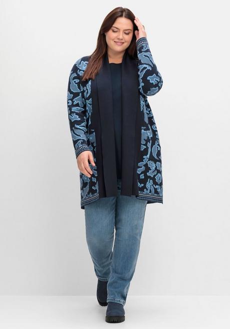 sheego Strickjacke mit Jacquardmuster und Schalkragen - tiefblau gemustert sheego Riesige Ersparnisse