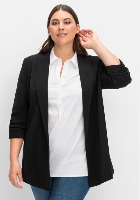 sheego Langer Blazer mit Schalkragen und gerafftem 3/4-Arm - schwarz sheego Begrenzte Freigabe