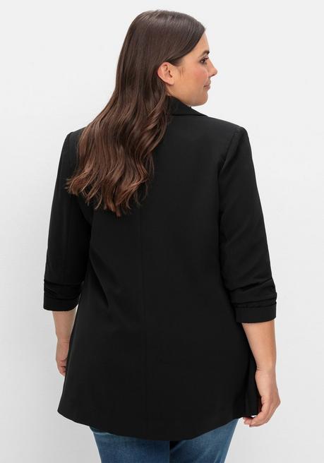 sheego Langer Blazer mit Schalkragen und gerafftem 3/4-Arm - schwarz sheego Begrenzte Freigabe