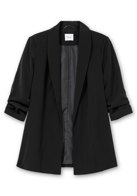 sheego Langer Blazer mit Schalkragen und gerafftem 3/4-Arm - schwarz sheego Begrenzte Freigabe