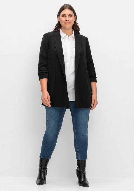 sheego Langer Blazer mit Schalkragen und gerafftem 3/4-Arm - schwarz sheego Begrenzte Freigabe