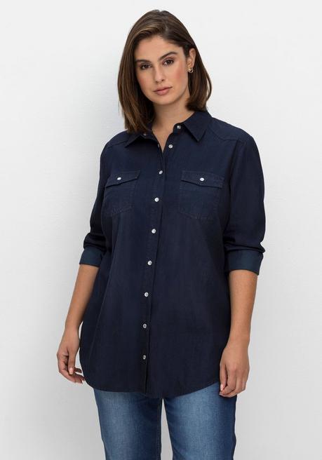 sheego Jeansbluse mit Knopfleiste und Brusttaschen - dark blue Denim sheego Bis zu 65% Rabatt