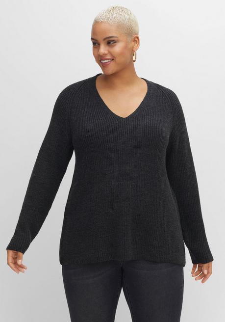 sheego Pullover mit Kaschmir, in leichter A-Linie - schwarz meliert sheego Bis zu 55% Rabatt
