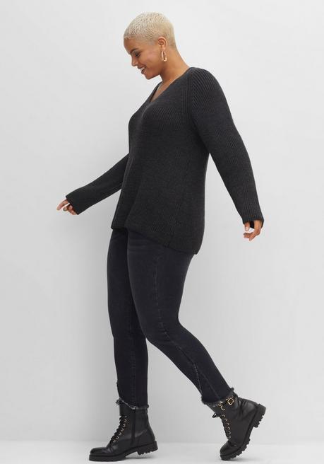 sheego Pullover mit Kaschmir, in leichter A-Linie - schwarz meliert sheego Bis zu 55% Rabatt