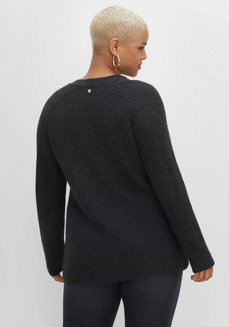 sheego Pullover mit Kaschmir, in leichter A-Linie - schwarz meliert sheego Bis zu 55% Rabatt