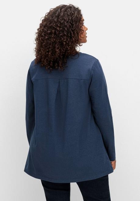 sheego Fein meliertes Langarmshirt in A-Linie, mit Rundhals - nachtblau meliert sheego Clearance-Verkauf