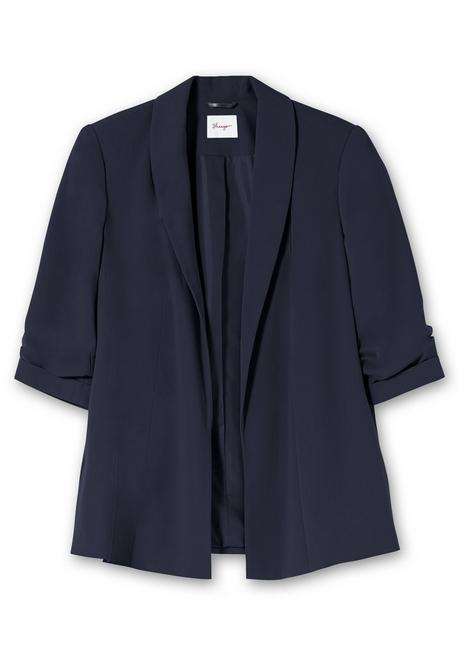 sheego Langer Blazer mit Schalkragen und gerafftem 3/4-Arm - tiefblau sheego Fabrikladen