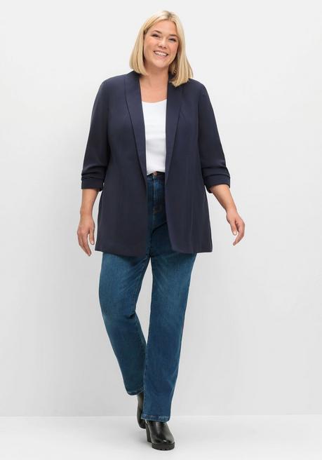 sheego Langer Blazer mit Schalkragen und gerafftem 3/4-Arm - tiefblau sheego Fabrikladen