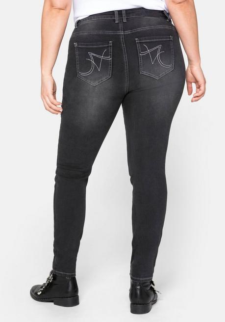 sheego Skinny Power-Stretch-Jeans in 5-Pocket-Form - black Denim sheego Im Verkauf