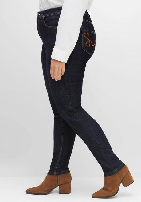 sheego Schmale Jeans mit Kontrastnähten - blue black Denim sheego Rabatte dieses Monats