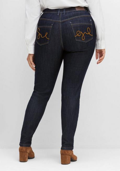sheego Schmale Jeans mit Kontrastnähten - blue black Denim sheego Rabatte dieses Monats
