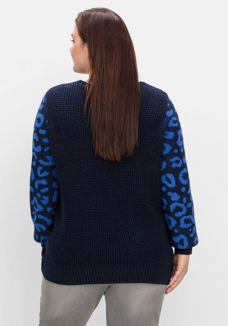 sheego by Joe Browns Pullover mit gemusterten Ballonärmeln - tiefblau gemustert sheego Verkauf